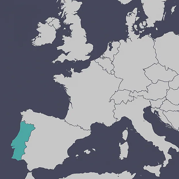 Map of western Europe with Portugal highlighted